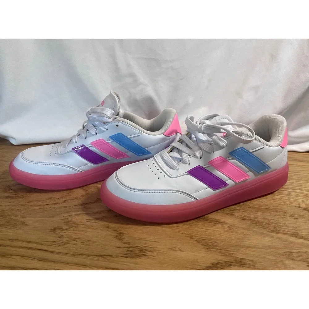 Adidas VL Court 3.0 Sneakers Big Kids Size 6 White Pink Blue Purple JQ7350 Skate